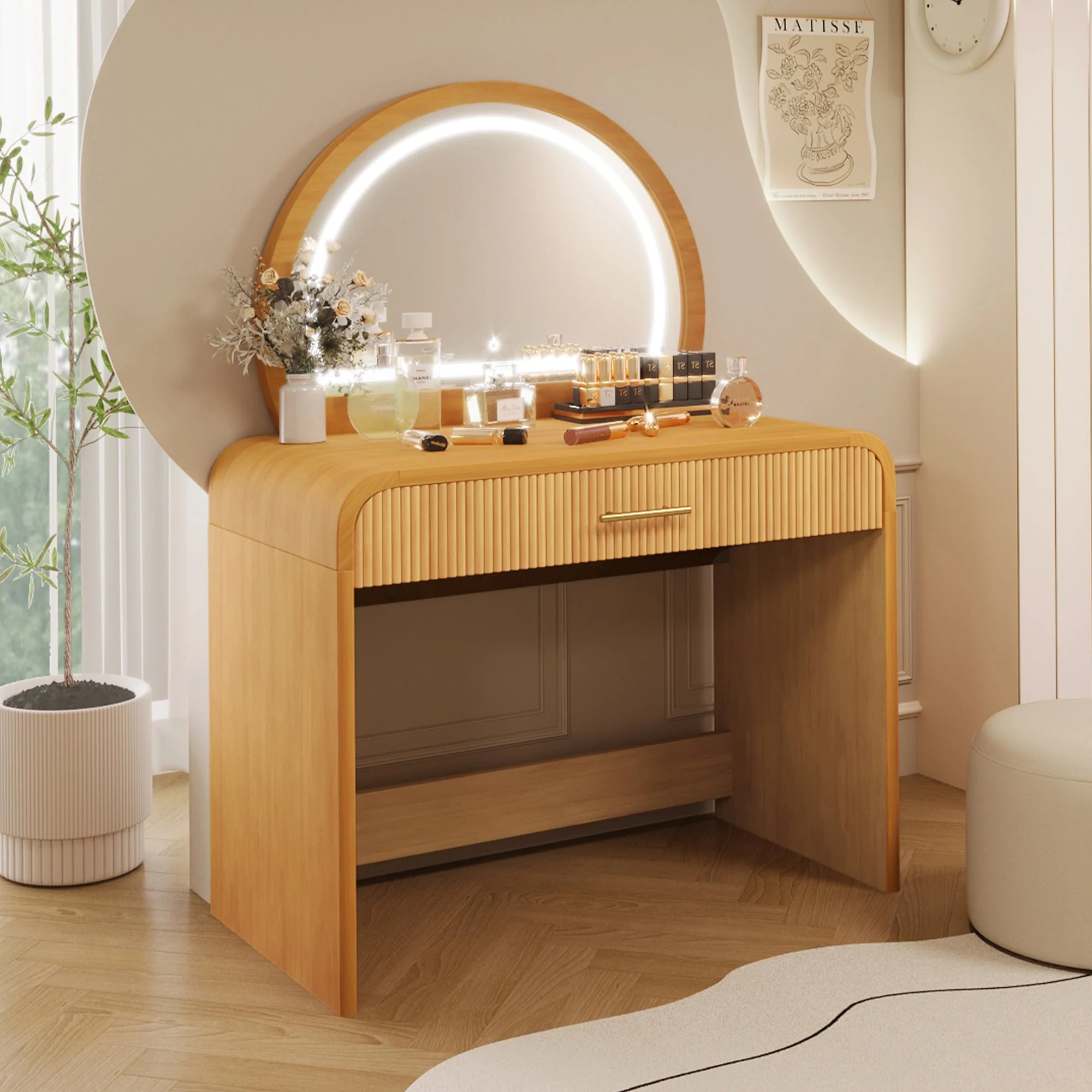 Walker Edison | Modern Reeded Curve Design Makeup Vanity Table