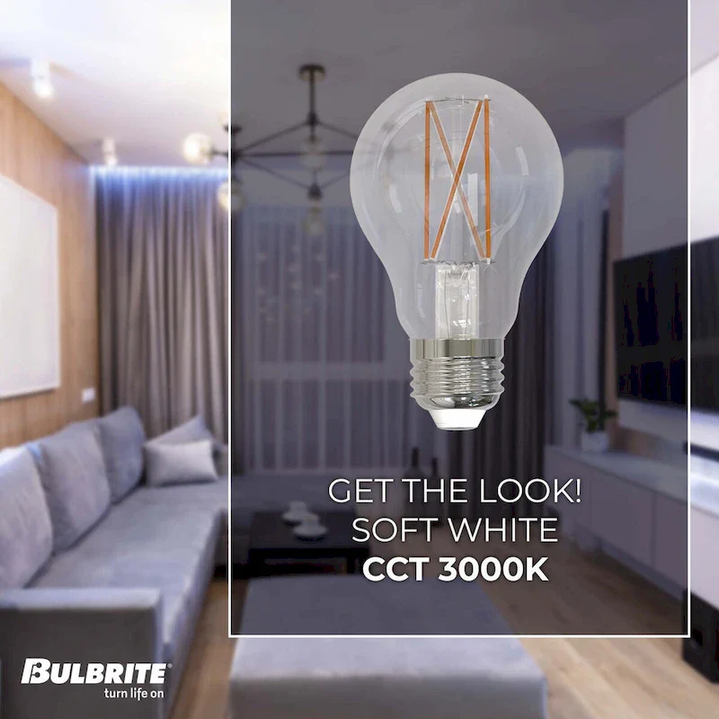 Bulbrite LED Filament Pack of (4) 14 Watt Dimmable A19 Light Bulb with Clear Glass Finish and Medium (E26) Base