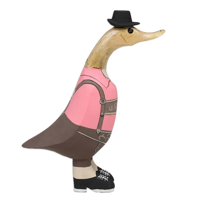 Novica Handmade Mister Duck In October Bamboo Root And Teak Wood Figurine