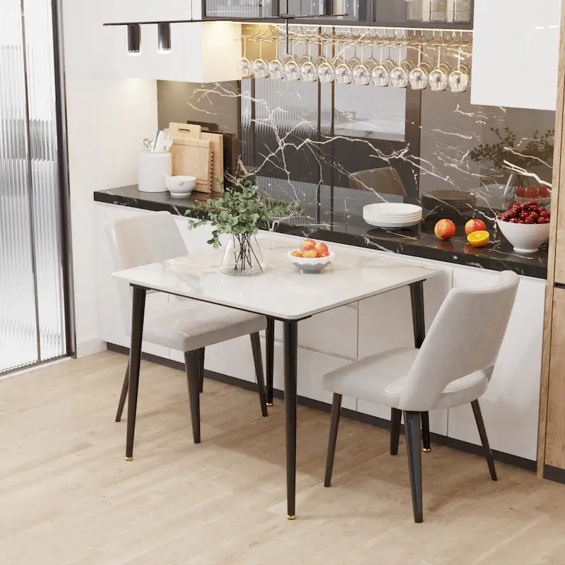 Modern Slate Kitchen Dining Table with Sintered Stone Top Metal Legs (Table Only) - 31.5x31.5x30 inch