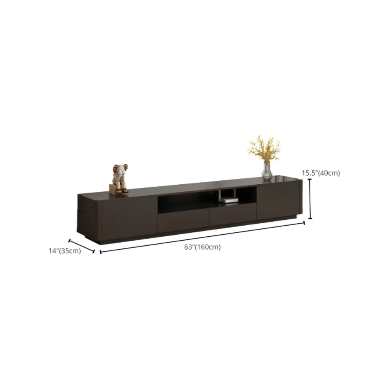 Modern Black Wooden TV Stand with Cable Management