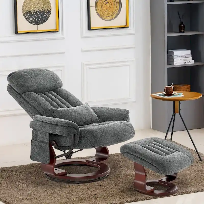 Swivel Recliner with Ottoman, Leisure Office Chair, Ergonomic Lounge chair, Chenille Fabric 4687