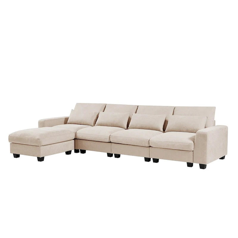 Modern Convertible Large L-shaped Feather Filled Sectional Sofa with Reversible Chaise - 129.9W x 72D x 31.5H