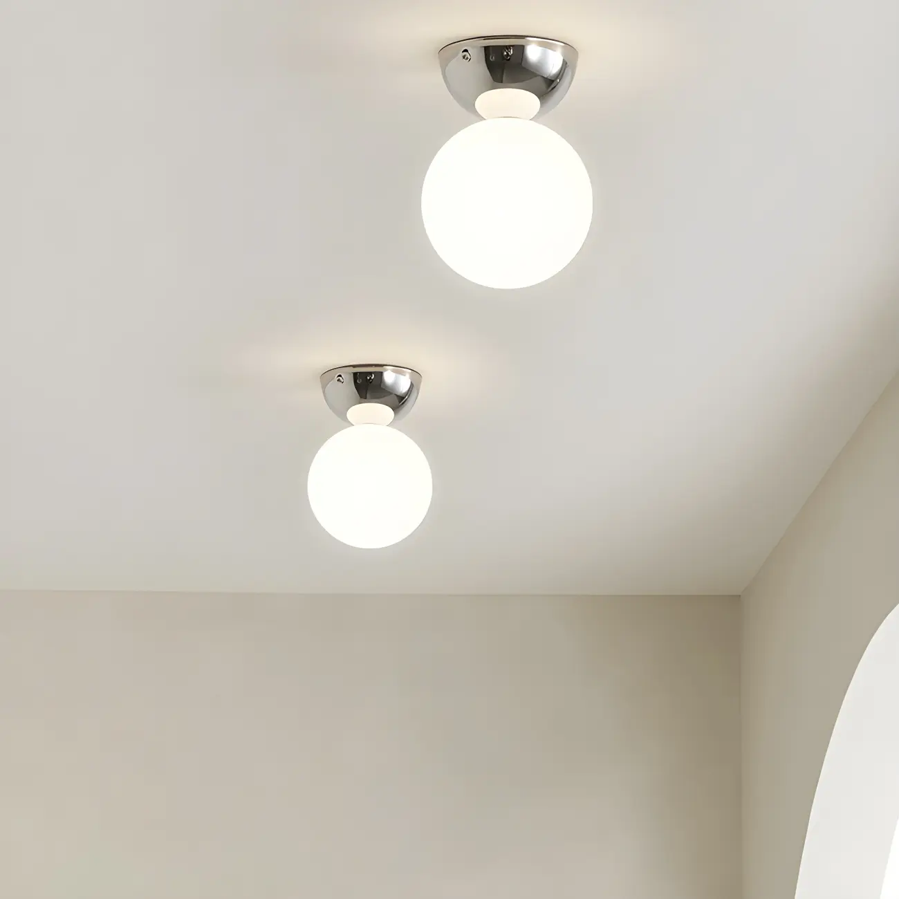 Simple White Ball Shade Metal Semi Flush Ceiling Light
