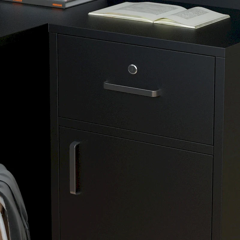 Timechee 55.9W 48.4H L-Shape Wood Reception Desk Drawer With Lock