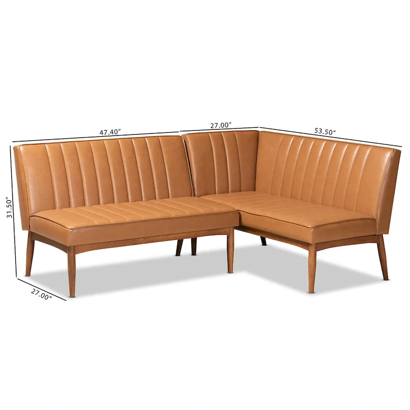 Daymond Mid-Century Modern 2-Piece Dining Nook Banquette Set