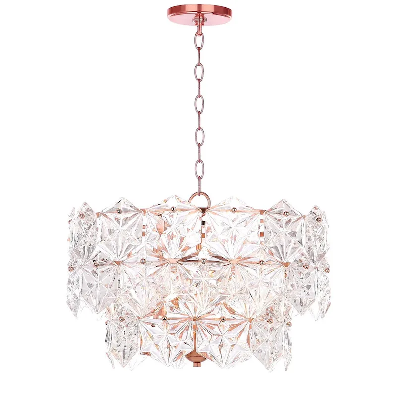 SAFAVIEH Lighting Regelinde Adjustable 4-Light Copper Crystal Pendant - 19  x 19  x 13-85  - Clear/Copper - 19Wx19Dx85H