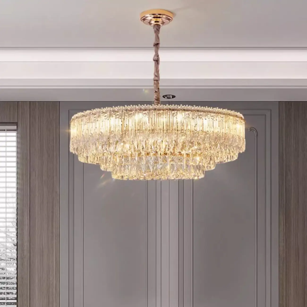 Adjustable Modern Luxury Crystal Chandelier with Multi-Tier
