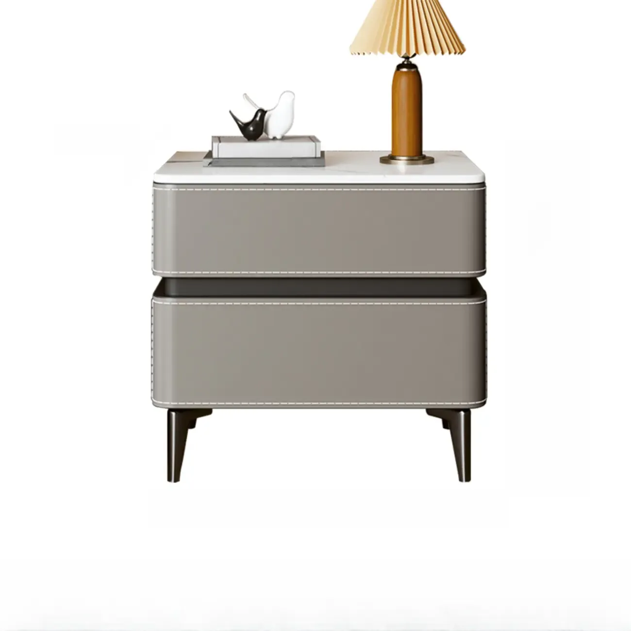 Stylish Faux Marble Leather Drawer Nightstand with Metal Legs