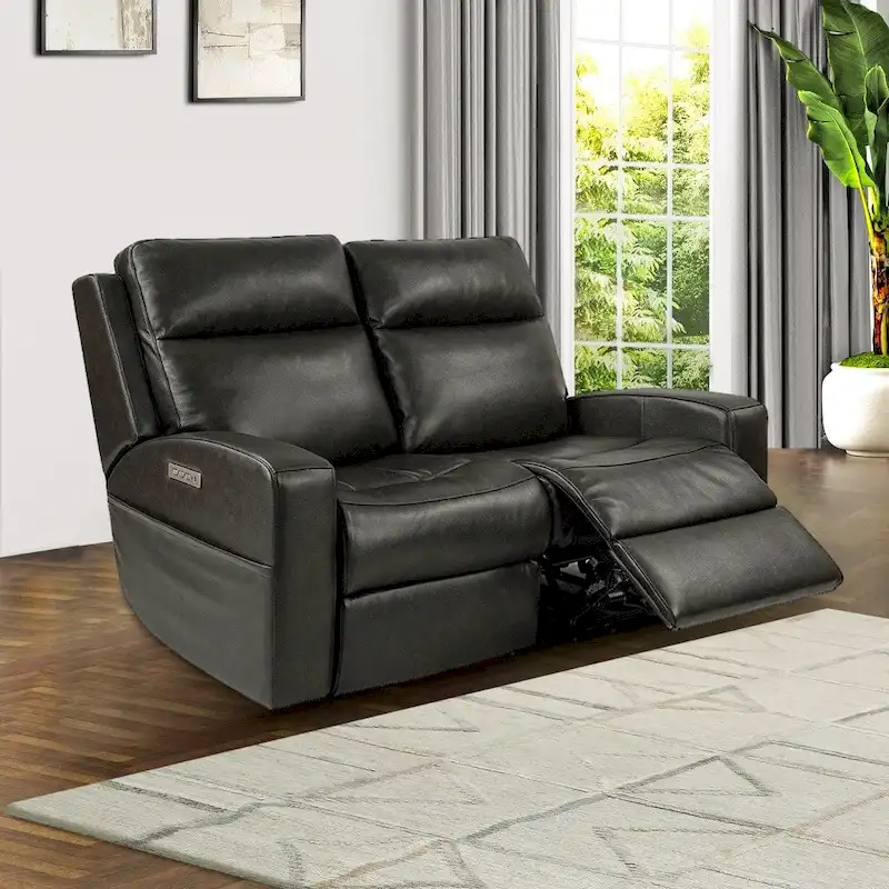 Genuine Leather Electric Recliner Loveseat Power Reclining Loveseat with Storage, USB Charge Port for Living Room