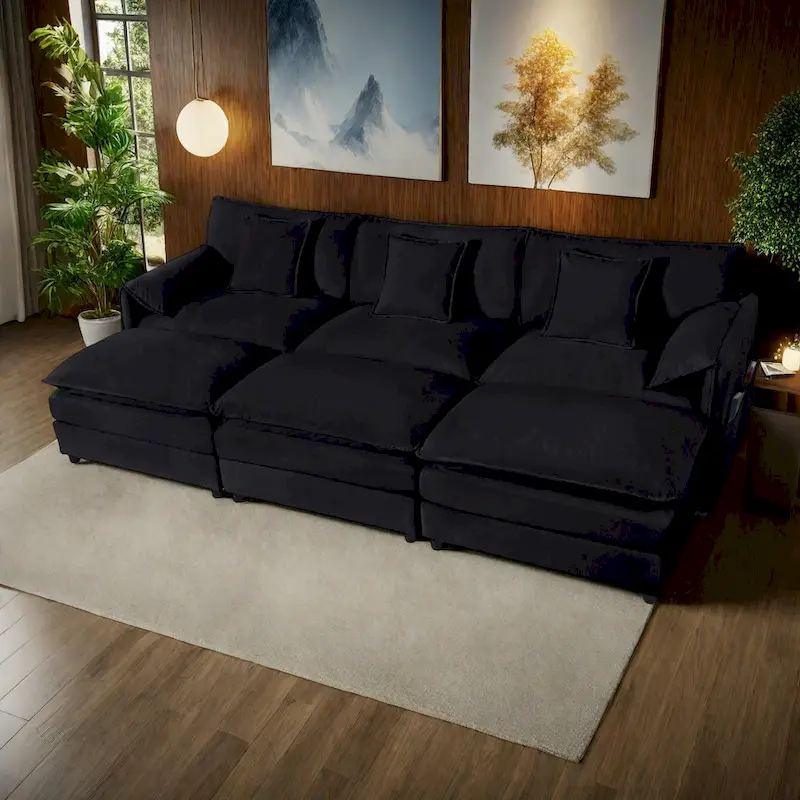 109.45 Chenille Upholstered 3-Seater Sleeper Modular Sectional Sofa with Double-Layer Cushions, DIY Combination