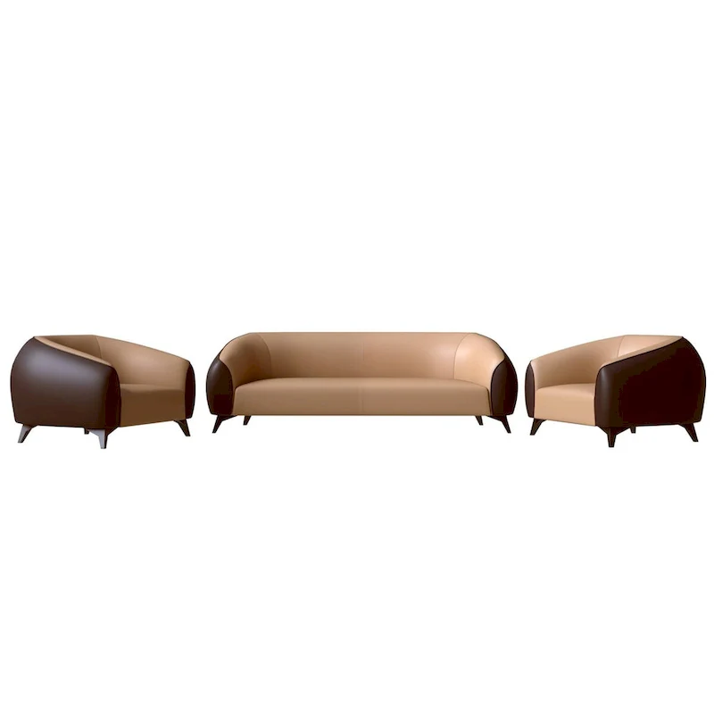 3-Piece Sofa Set Upholstered PU Leather with Solid Wood Frame and Steel Legs Opula Series by LeisureMod
