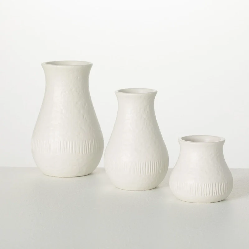 Sullivans 3 , 5  & 6  White Chiffon Stone Vase - Set Of 3