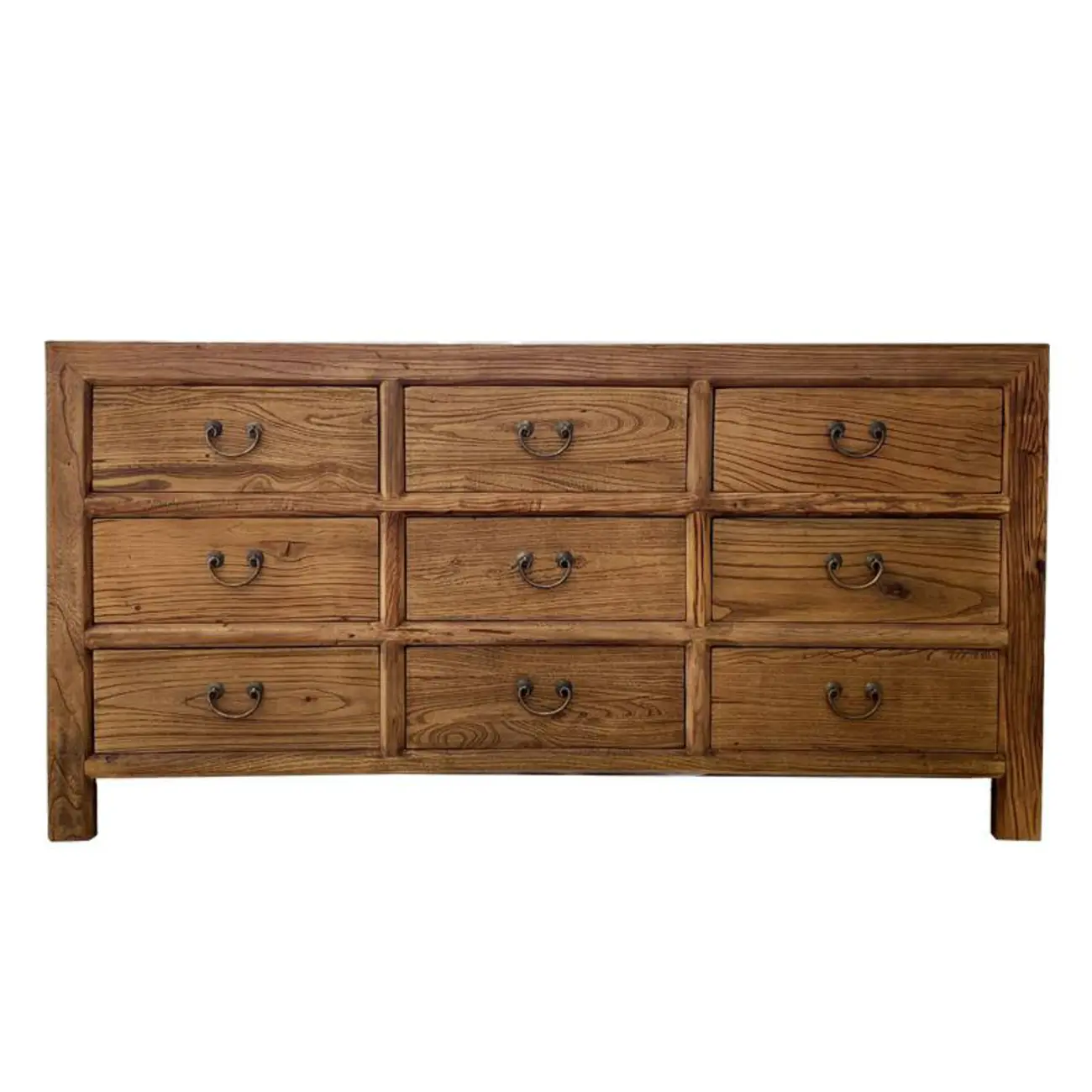 Traditional Brown Wood Console Dresser Metal Handles