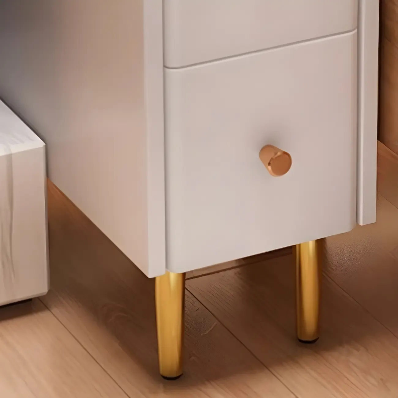 Narrow Faux Leather Drawer Nightstand with Stone Countertop