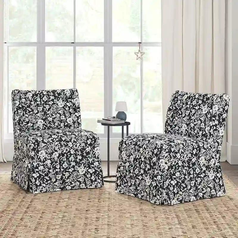 Falk Transitional Upholstered Slipper Chair with Slipcover and Solid Wood Legs Set of 2 by HULALA HOME