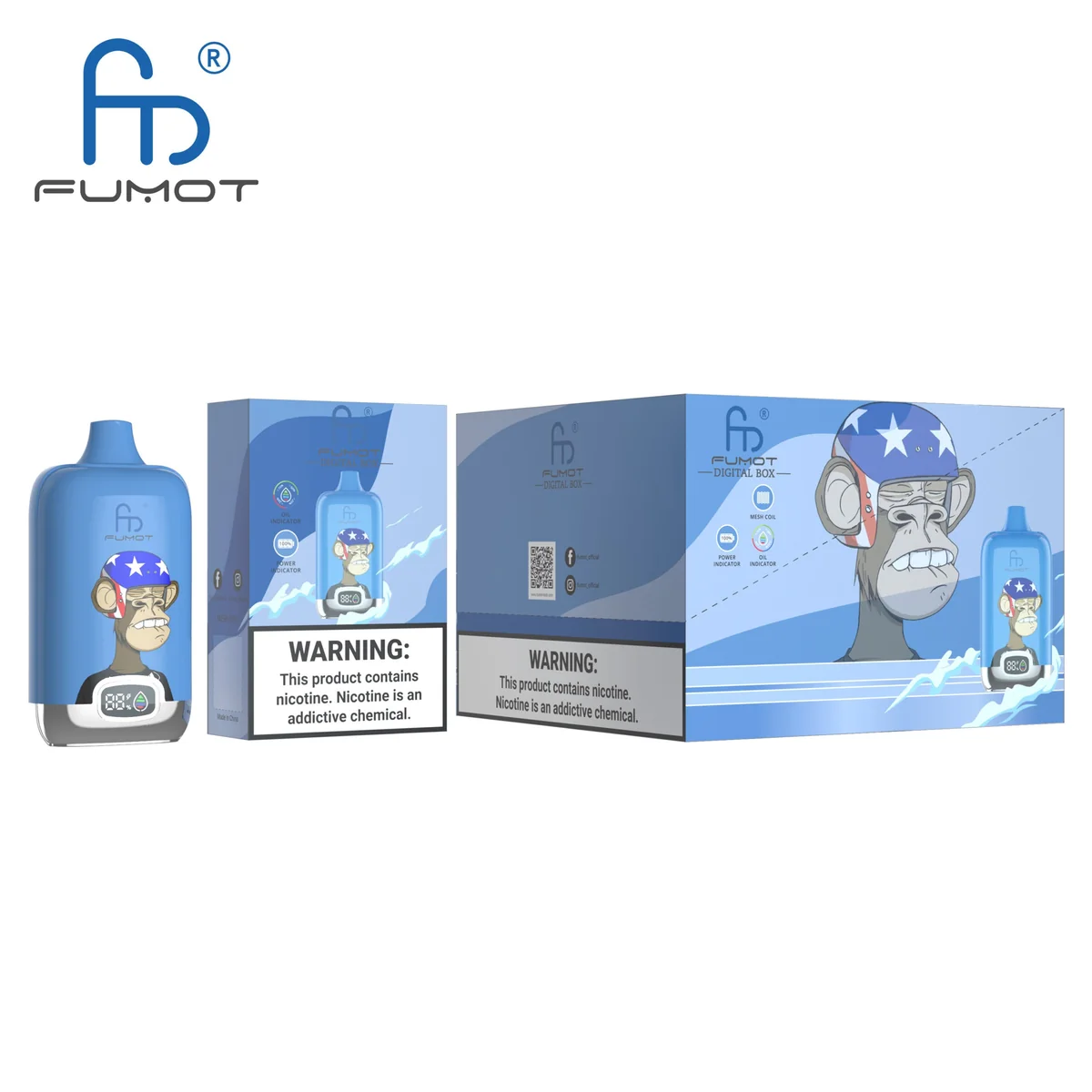 Fumot Digital Box 12000 Blueberry Bubblegum – 10er-Displaybox mit Einweg-Vape und Einzelpackung