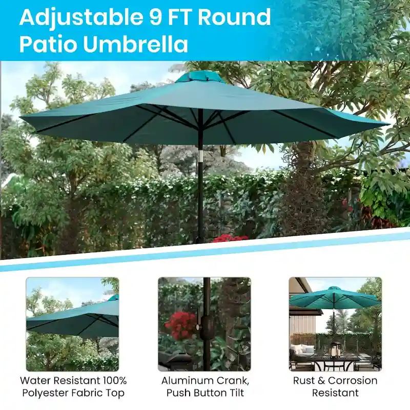 Patio Set wirh 35  Table, 2 Chairs, and Umbrella with Base - 35.25 W x 35.25 D x 29.5 H
