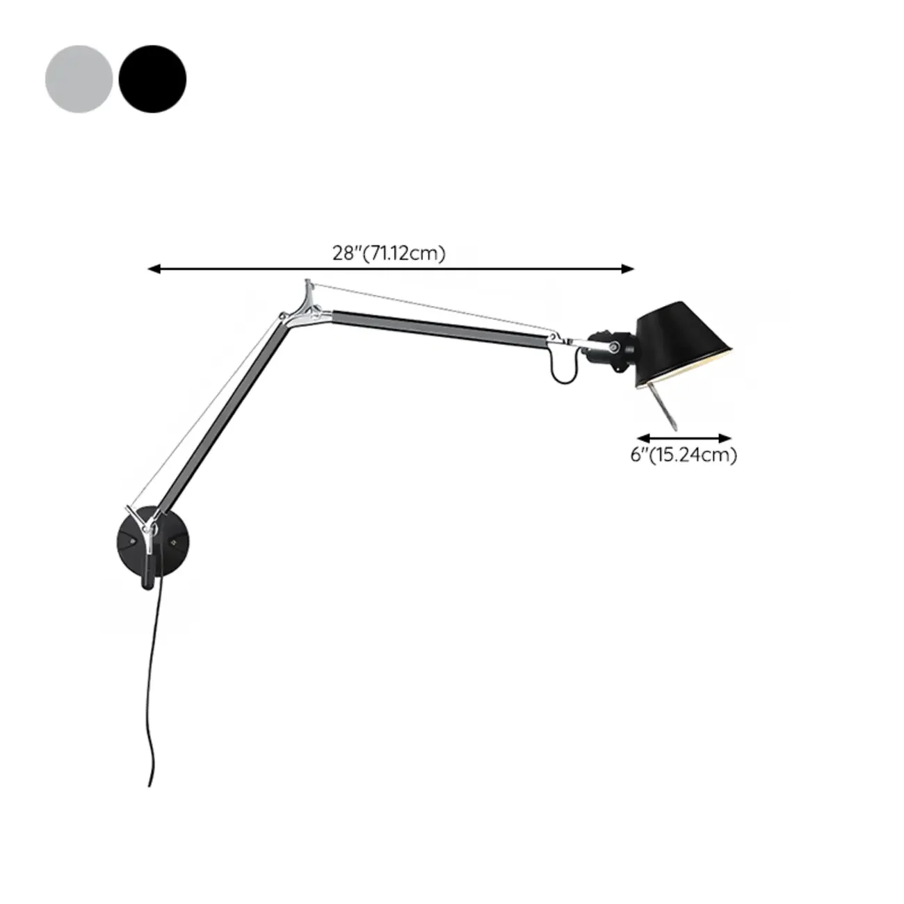 Industrial Metal Silver and Black Swing Arm Wall Light with Shade