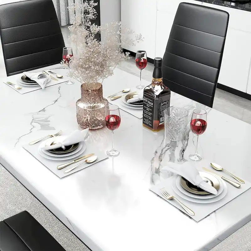 Mieres Modern Style 5-Piece Faux Marble Top Dining Table Set with 4 Faux Leather Upholstered Dining Chairs