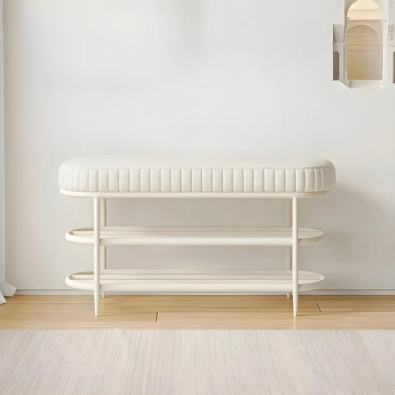 Elegant Oval Metal Cushioned Shoe Rack Bench