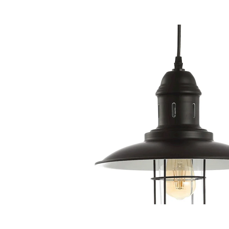 Deere 12  Adjustable Iron/Glass Cage Light LED Kitchen Pendant, Black by JONATHAN Y