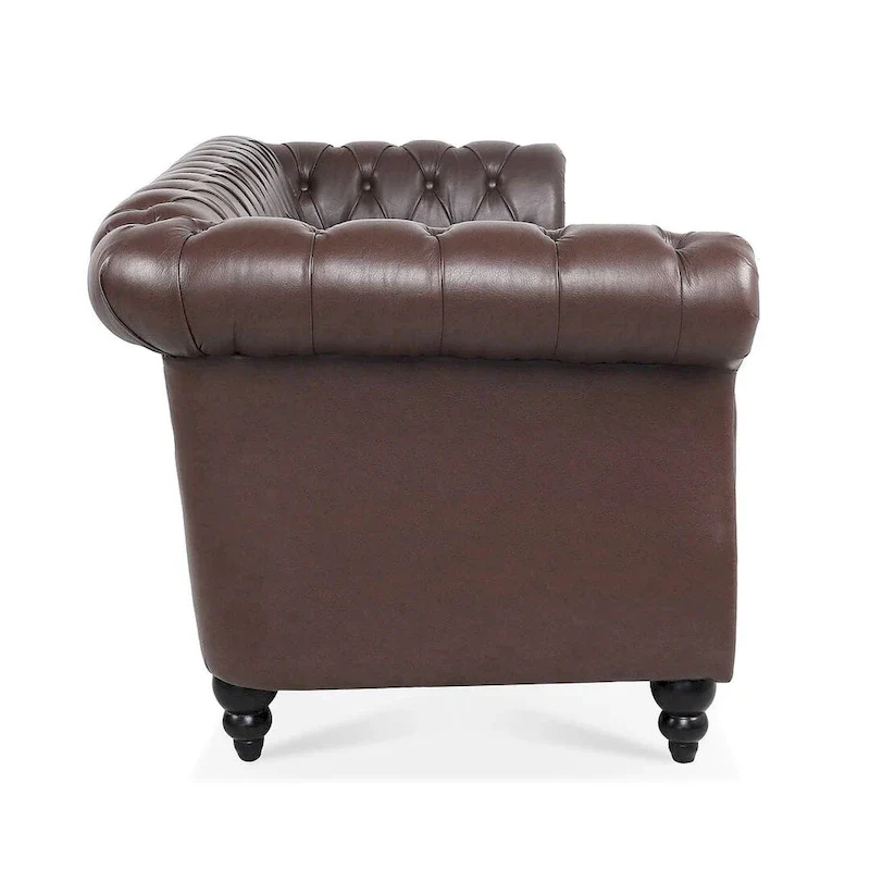 84.65 Chesterfield Tufted Faux Leather Sofa with Rolled Arms