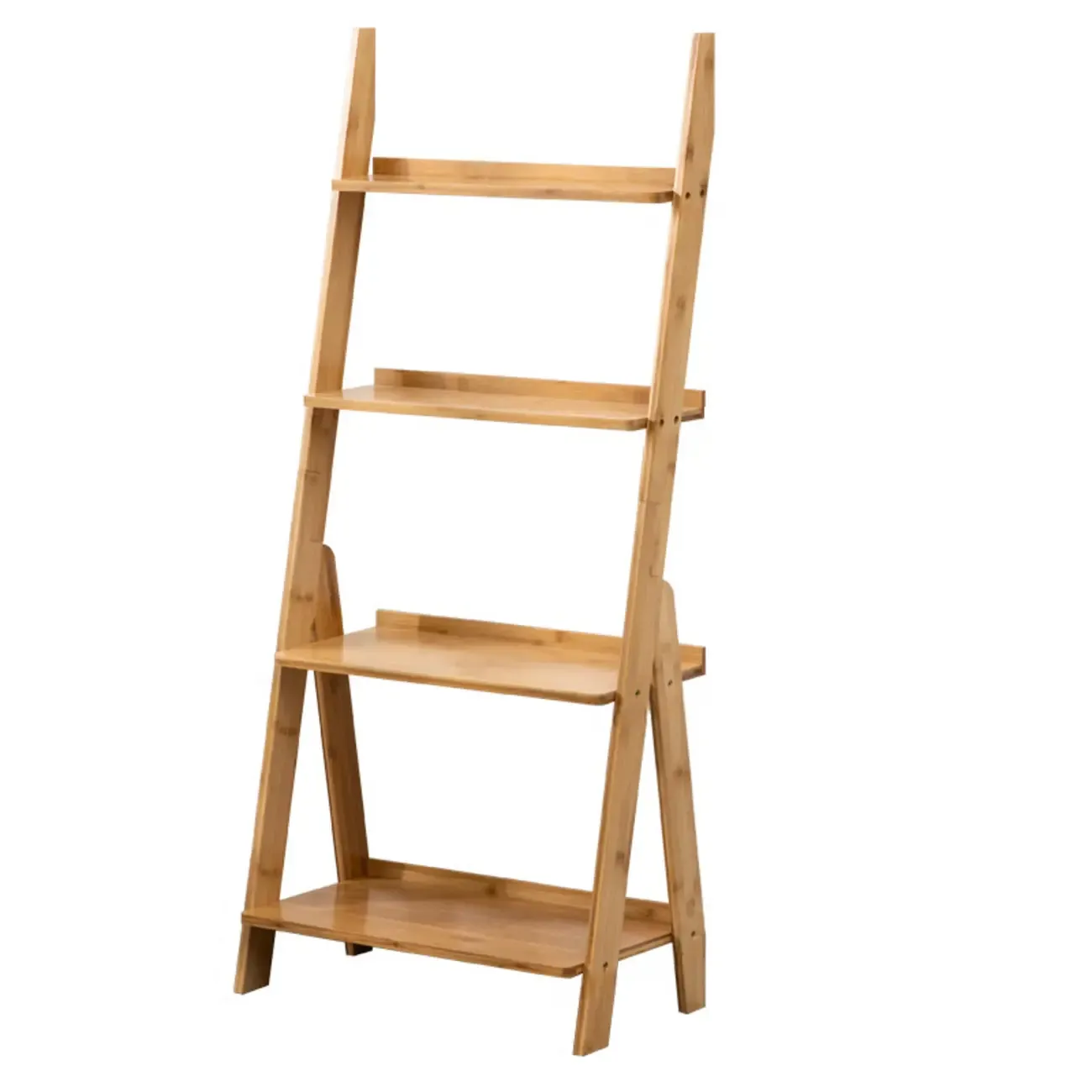 Bamboo Open 4 Shelves Adjustable Ladder Bookcase