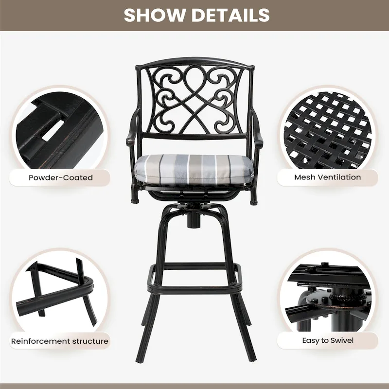 Pellebant Patio Aluminum Swivel Bar Stool with Sunbrella Cushion
