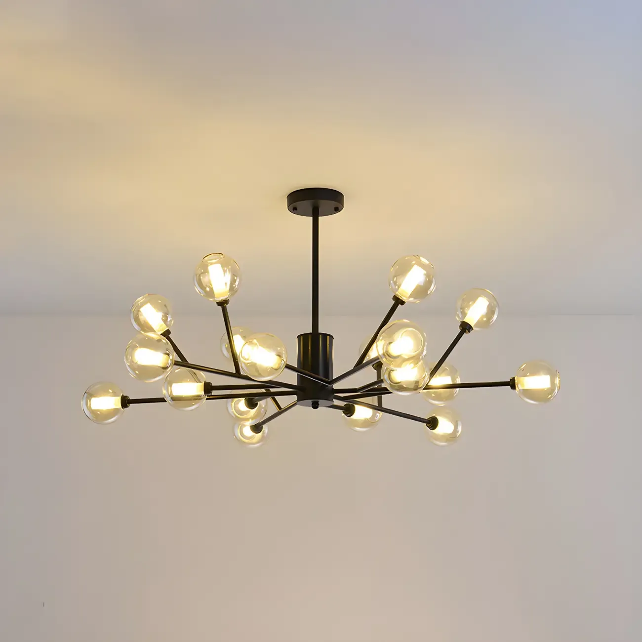 Modern Gold Metal Glass Globe Sputnik Chandelier