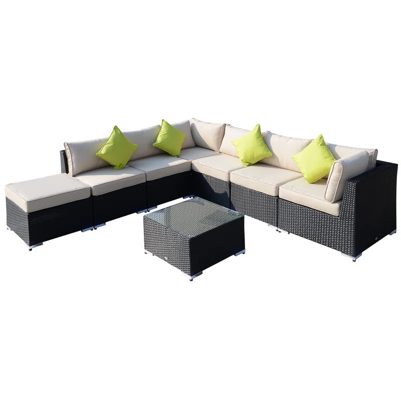 Outdoor wicker sofa and loveseat set with cushions