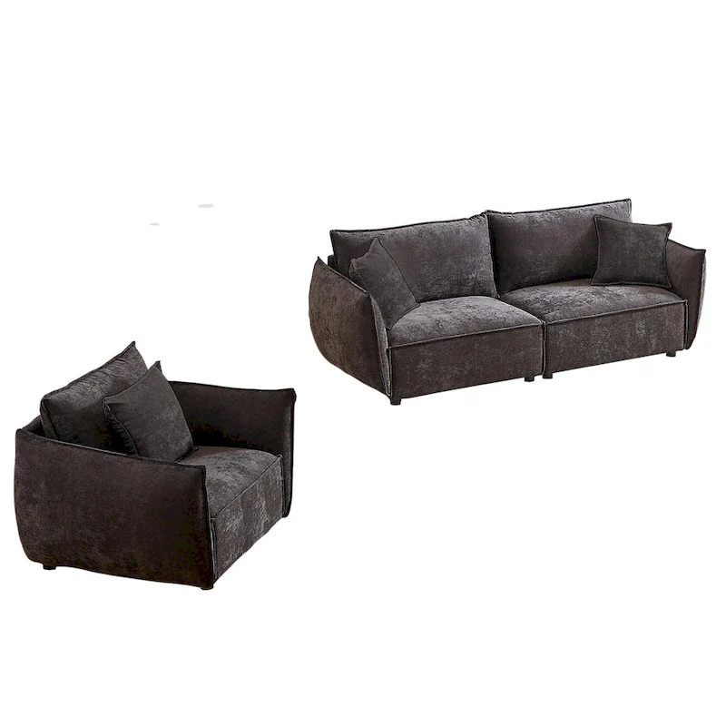 2-Pieces Linen Fabric 4-Seat Modular Sofa Set with 3+1 Seater Combo and Wooden Frame & 3 Pillows