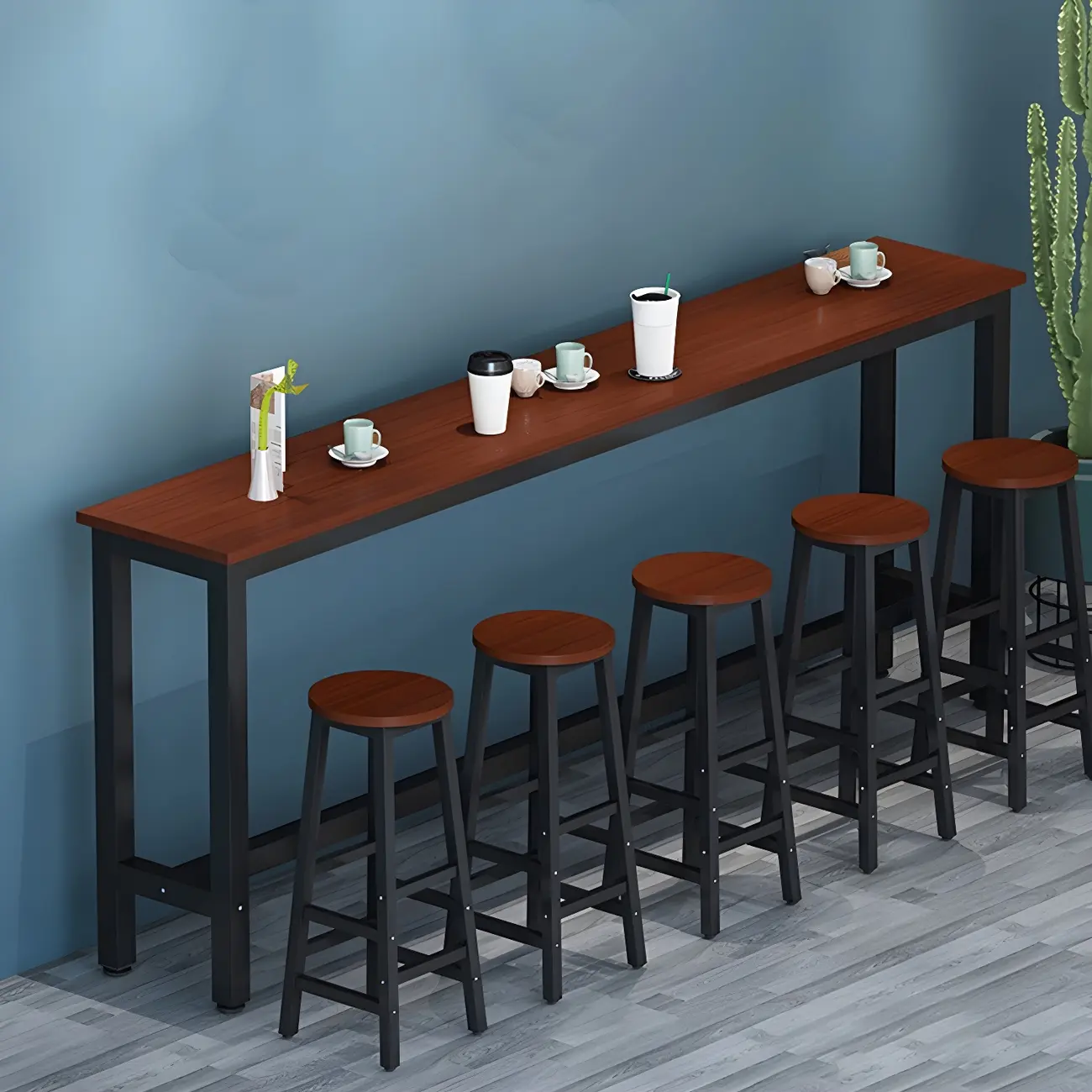 Simple White Rectangular Wood Bar Table With Footrest