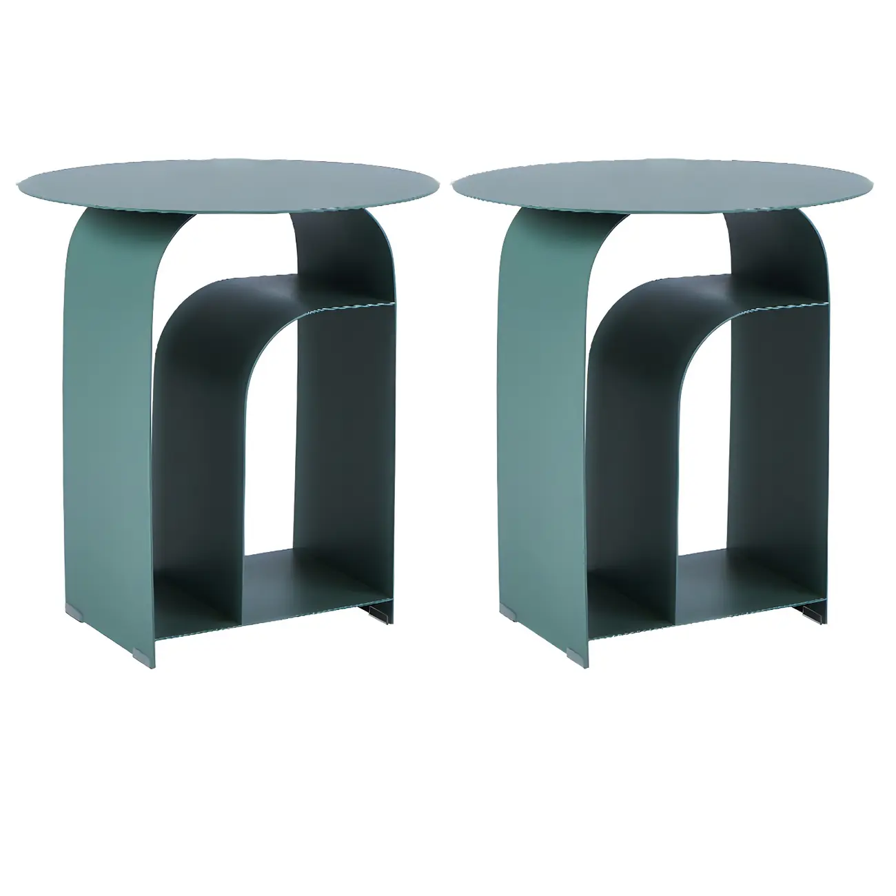 Industrial Narrow White Metal Bedside Table with Round Top