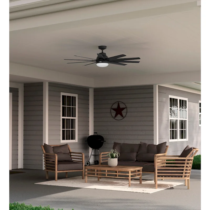 Hunter 60  Overton Damp Rated Ceiling Fan with LED Light Kit and Wall Control - Windmill, Transitional, Modern - ENERGY STAR
