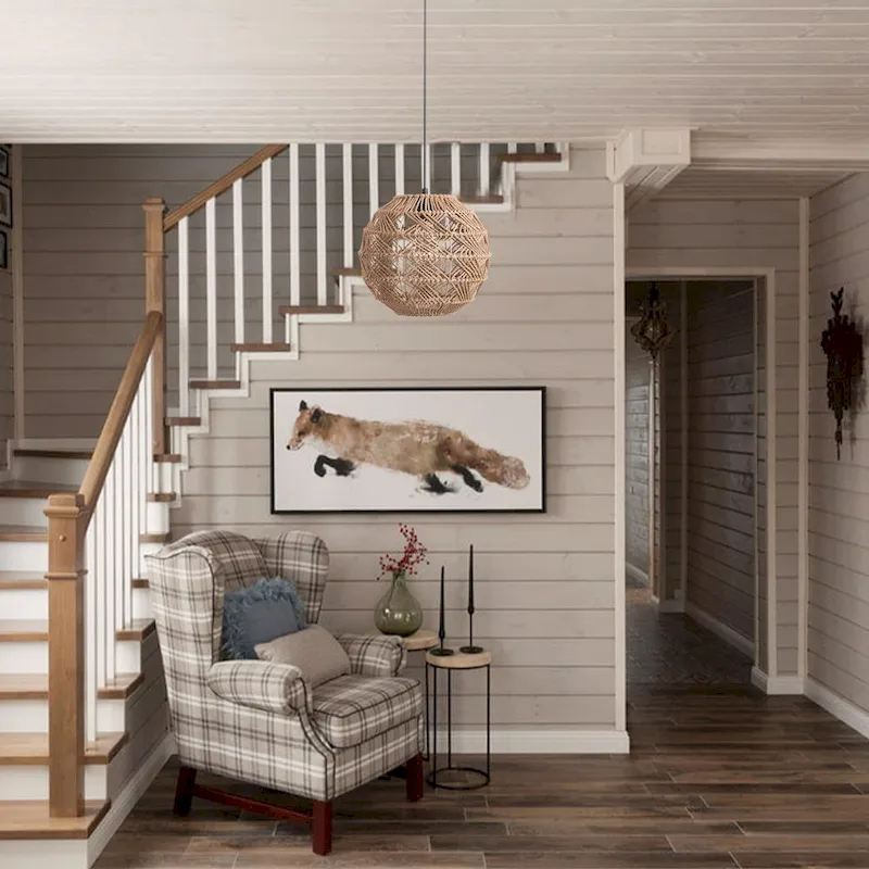 CO-Z Boho Handwoven Hemp Rope Globe Pendant Light Fixture - Tan