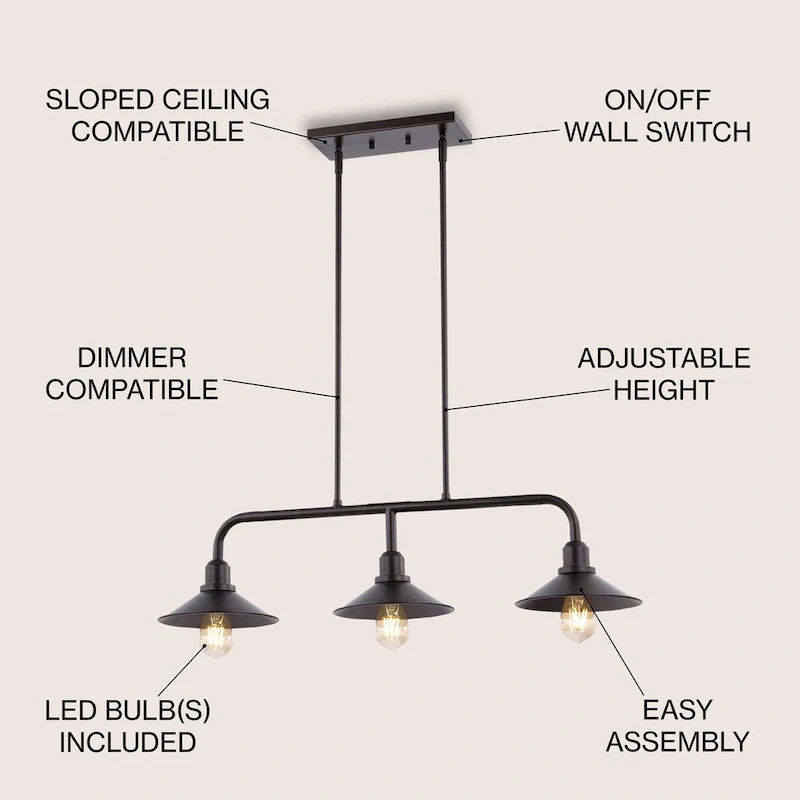 Cade 34.25  3-Light Metal Farmhouse Industrial LED Pendant, Oil Rubbed Bronze by JONATHAN Y