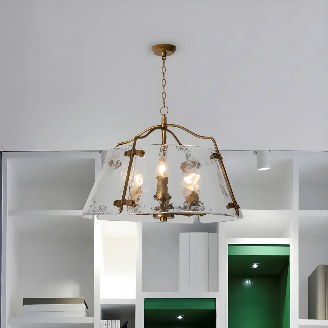 Modern Conic Gold White Ceramics Painting Down Chandelier