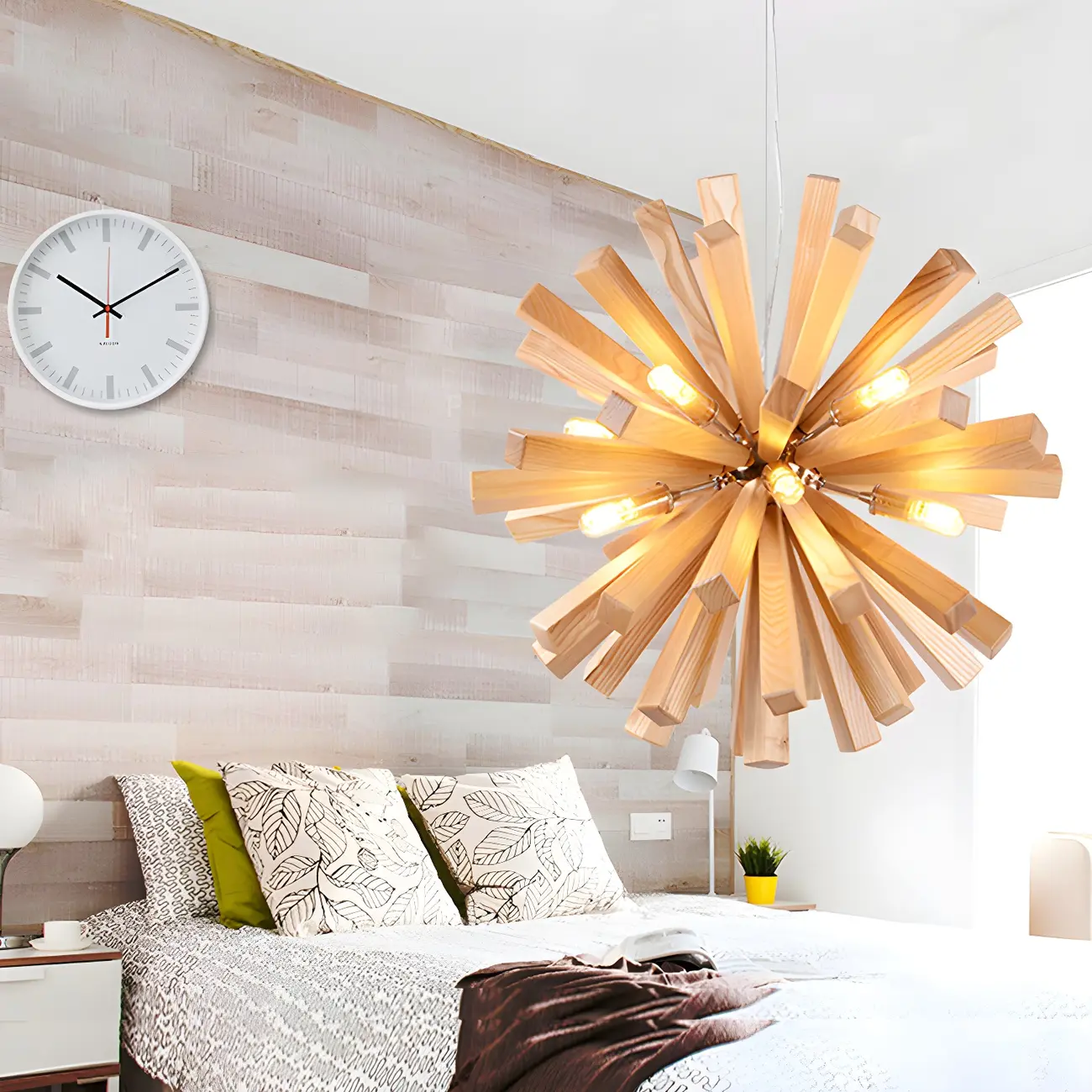 10-Light Modern Dark Wood Round Starburst Chandelier