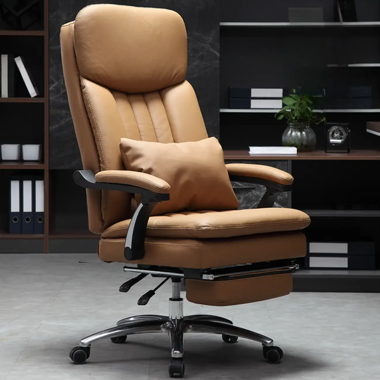 Stylish Brown Leather Reclining Executive Office Chair