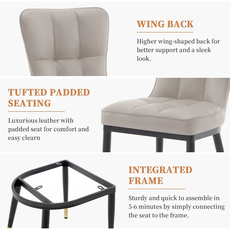 Upholstered Dining Chairs Set of 2 with Metal Legs