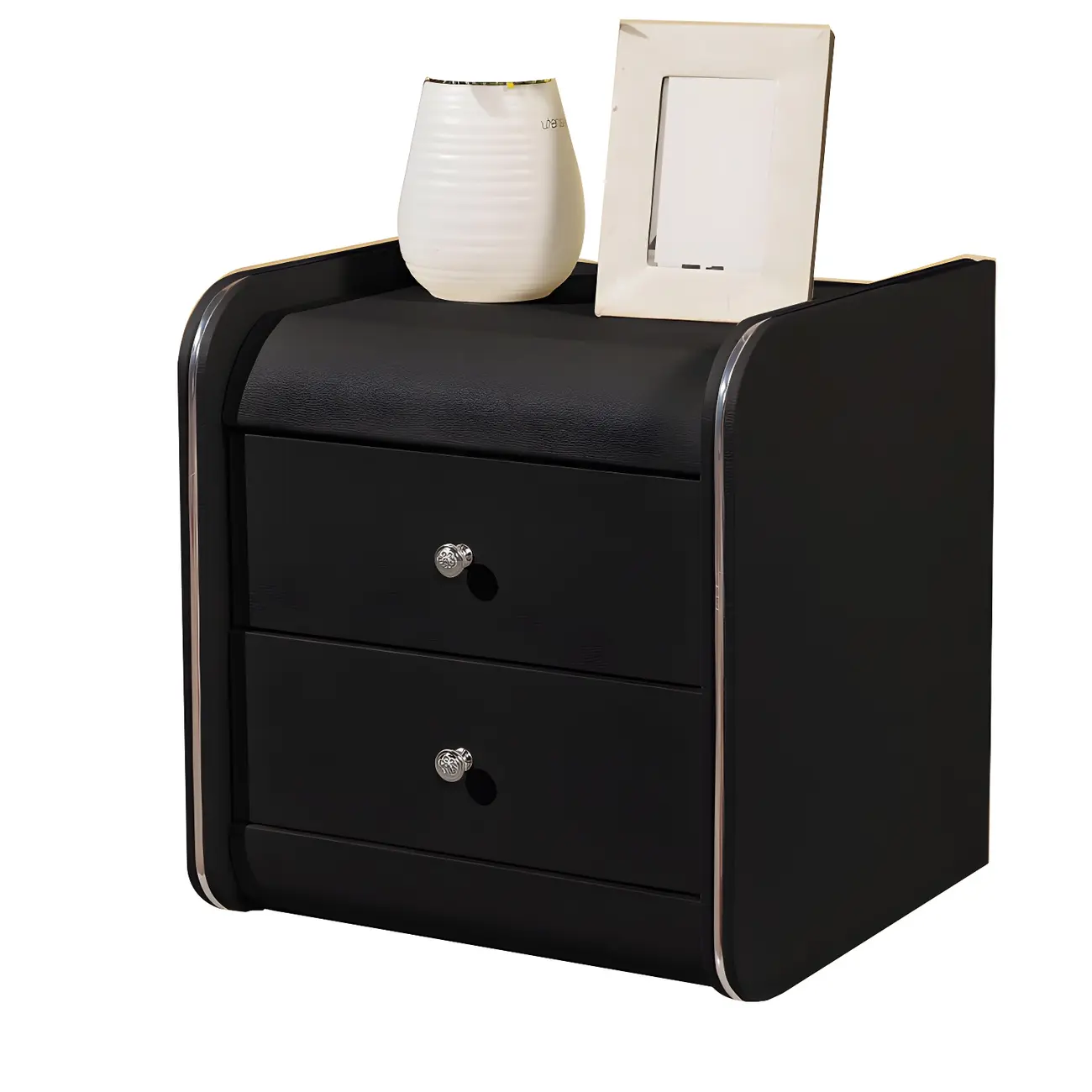 Stylish Narrow Faux Leather Bedside Table with 2 Drawers