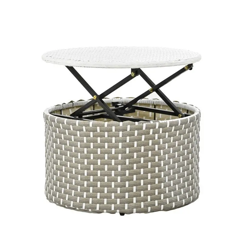 Round Patio Sectional Sofa Set  Two-Tone Rattan Daybed with Retractable Canopy & Modular Seating