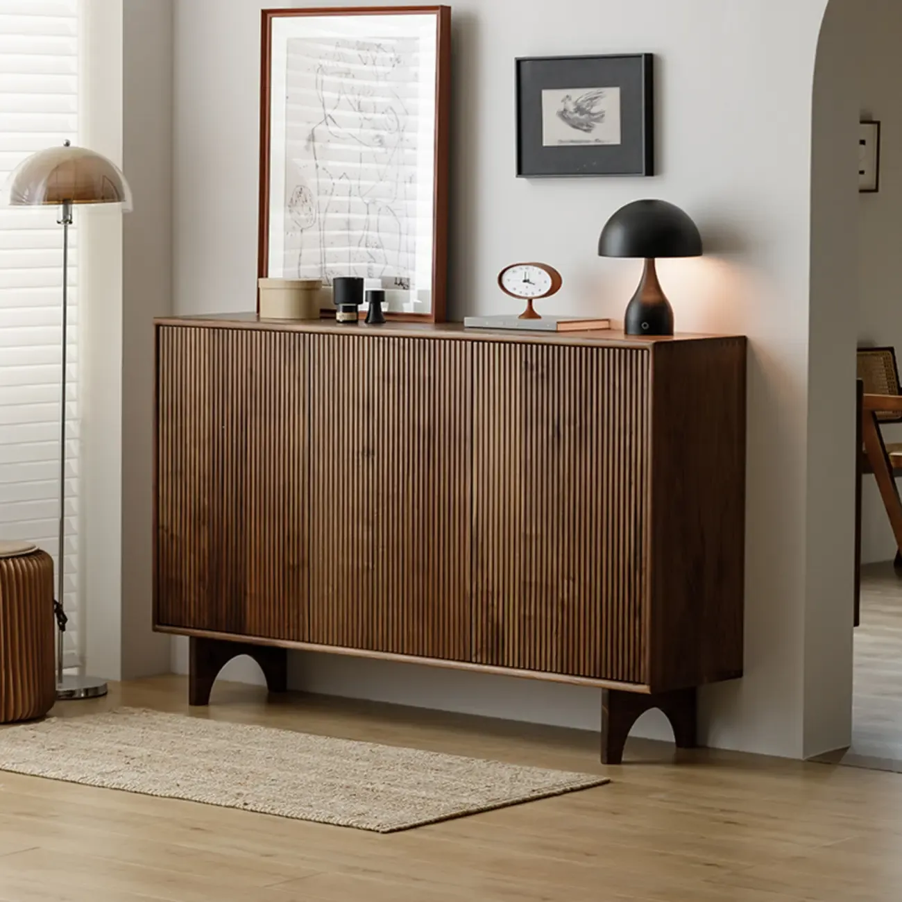 Scandinavian Dark Walnut Solid Wood Shoe Cabinet
