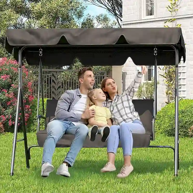3 Person Patio Swing Chair with Canopy and Adjustable Tilt Shade for Porch - 68.5(L) x 43.1(W) x 60.5(H)