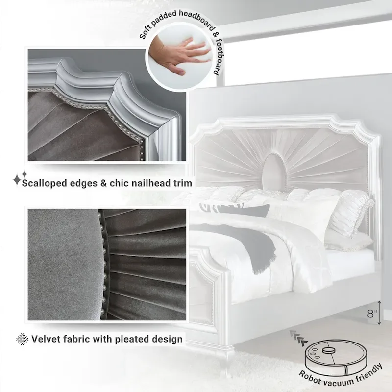 Furniture of America Maza Glam Silver Solid Wood Panel Bed