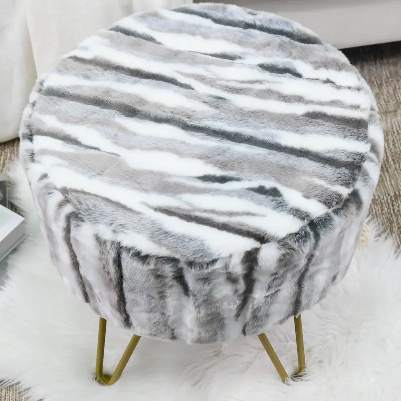 Home Soft Things Multi Jacquard Fauxfur Round Ottoman
