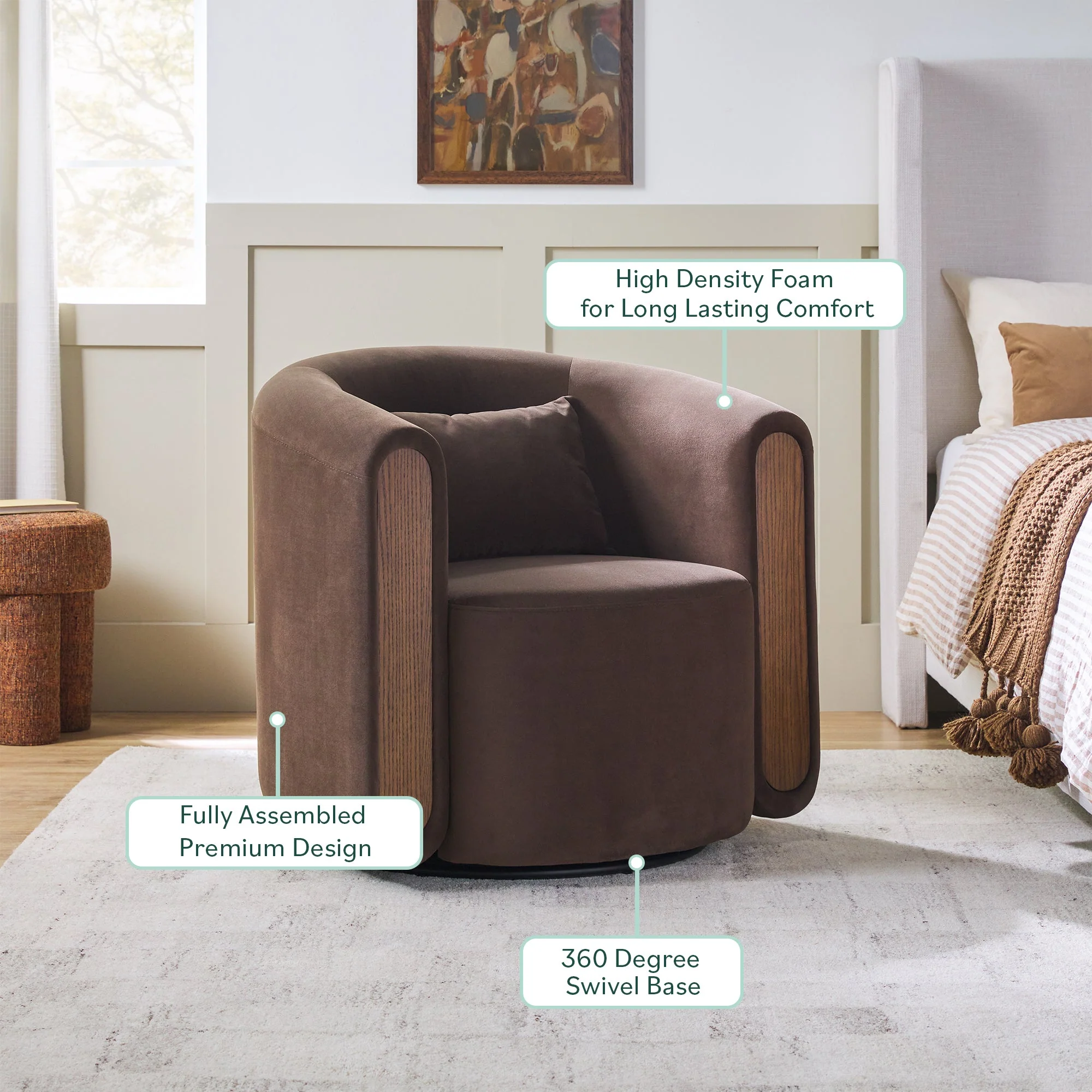 Chantelle Modern Upholstered Swivel Barrel Accent Chair