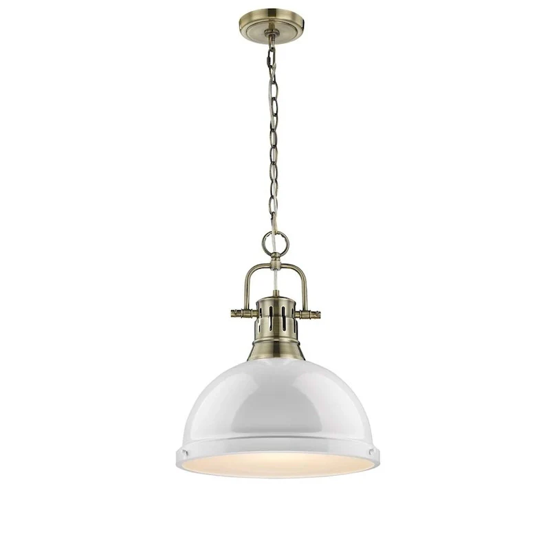 Duncan 1 Light Pendant with Chain in Aged Brass with a White