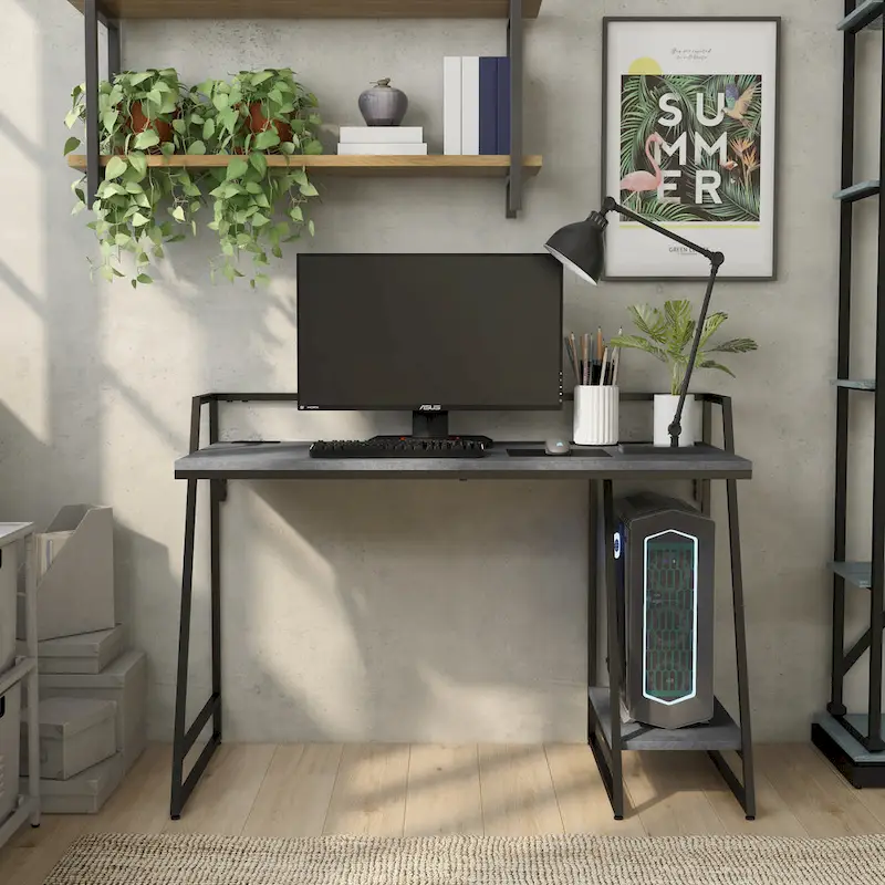 Meard Industrial 49-inch Steel Computer Desk with USBs by Furniture of America